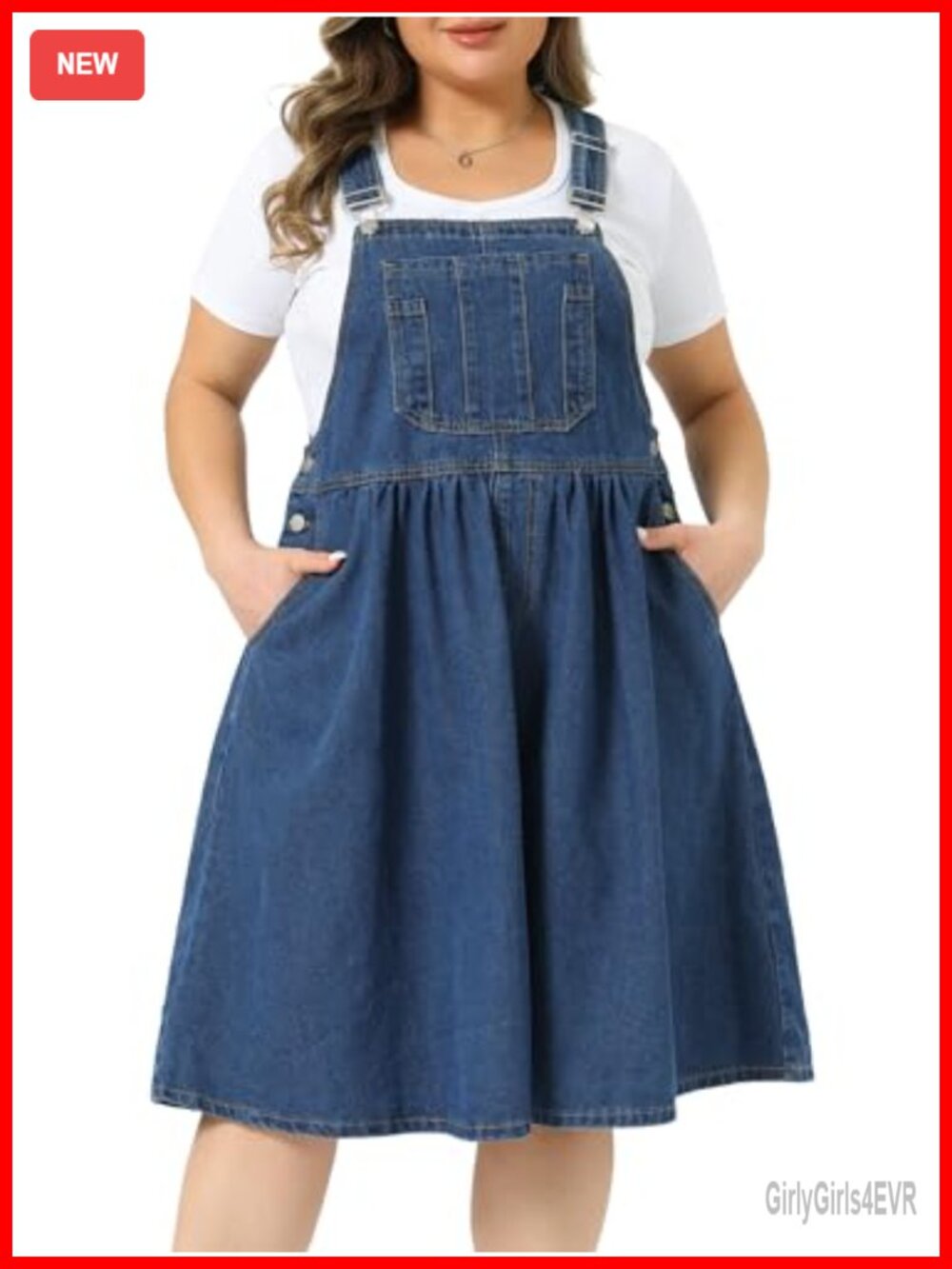 Plus Size Denim Jumper Dress Sleeveless Overall Romper Adjustable Straps Midi